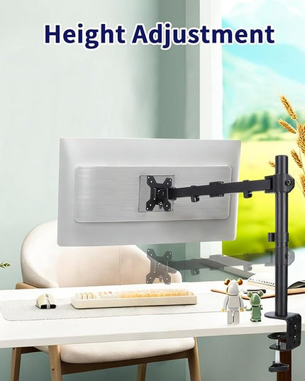 Single Monitor Desk Mount, Heavy Duty Adjustable Monitor Stand for 13"-32" Screen, Monitor Arm Desk Mount Holds Up to 22lbs with C Clamp/Grommet Base