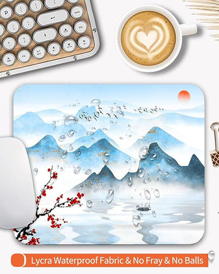 Square Mouse Pad Ink Painting Landscape, Personalized Premium-Textured Custom Mouse Mat Design, Washable Mousepad Cloth, Non-Slip Rubber Base Computer Mouse Pads for Wireless Mouse
