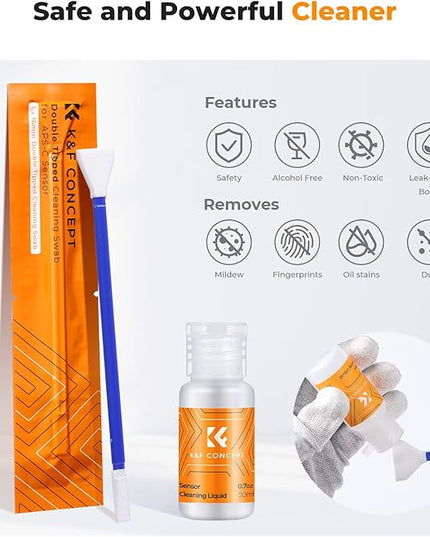 K&F CONCEPT 2-1 16mm APS-C Frame Sensor Cleaning Swab, Viewfinder Cleaning Swab, with 20ml Sensor Cleaner, DSLR Camera CMOS and CCD Sensor Cleaning Swab Kits Compatible with Nikon Sony Canon Camera