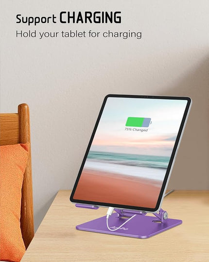 Tablet Stand Holder for Desk, Adjustable Desktop Tablet Holder, Foldable Aluminum Tablet Mount for iPad pro 12.9, iPad Air Mini, Samsung Galaxy Tabs Z Fold Kindle Fire 4-12 inch Purple