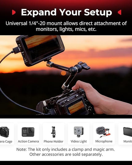 SMALLRIG Magic Arm with Super Clamp for Action Cameras, Camera Clamp Mount for GoPro Hero 13/12/11, for DJI Osmo Action 5 pro/4/3, for Insta360 Ace Pro 2, with 1/4" Screw for Monitor/LED Lights
