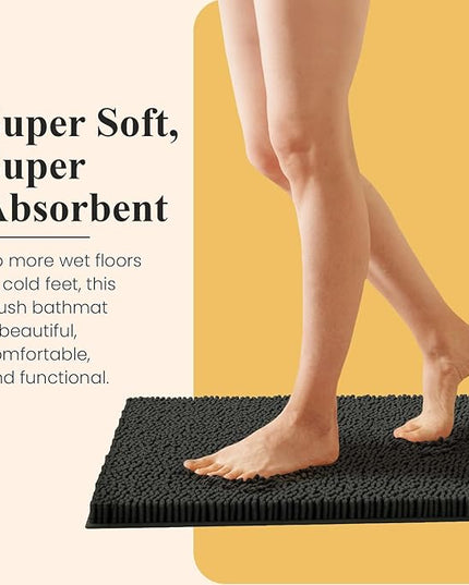 MAYSHINE Plush Shaggy Chenille Bath Mat | Extra Soft, Super Absorbent, Non-Slip Bathroom Rug | Fluffy Microfiber, Area Rug Sets for Bathroom Floor, Kitchen, Living Room | 32"x20" | Black