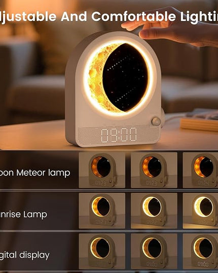 Sunrise Alarm Clock, White Noise Machine & Meteor Moonlight - 10 Soothing Sounds, Dual Alarms, 30/60/90min Timer, Easy Snooze - Bedroom Gift for Insomnia Adults/Women - White