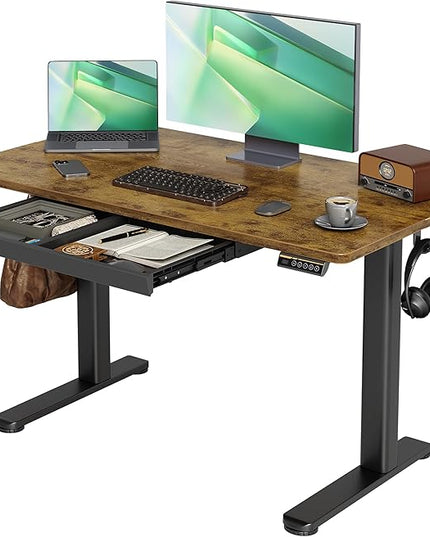 Claiks Standing Desk with Drawers, 48 x 24 Inches Electric Standing Desk Adjustable Height, Sit Stand Up Desks Computer Workstation, Rustic Brown