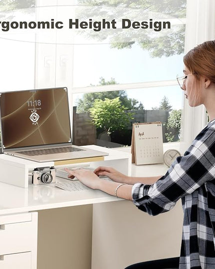 TEAMIX 20 Inch Monitor Stand Riser, Wooden Desktop Riser for TV/PC/Laptop/Printer, Cozy Monitor Riser with Storage, Laptop Shelf for Home Office