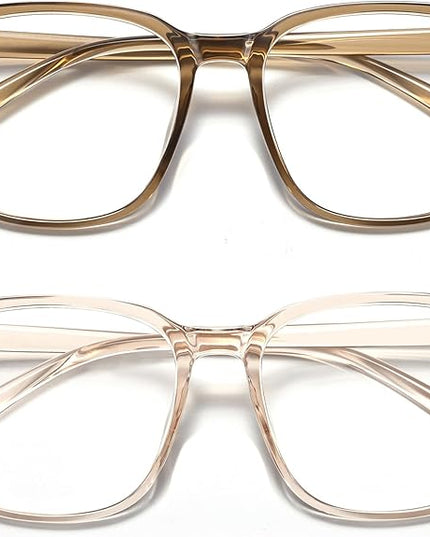 MACJERO 2-Pack Oversized Square Blue Light Blocking Glasses for Women Men, Anti-Fatigue Computer Monitor Gaming Glasses Reduce Eye Strain(transparent Brown+Brown)