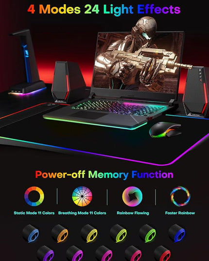2-in-1 RGB Gaming Mouse Pad with Wireless Charging, 31.5"x15.8" Large, 24 Light Effects, Non-Slip Base, Waterproof Ultra-Smooth Surface, No Adapter