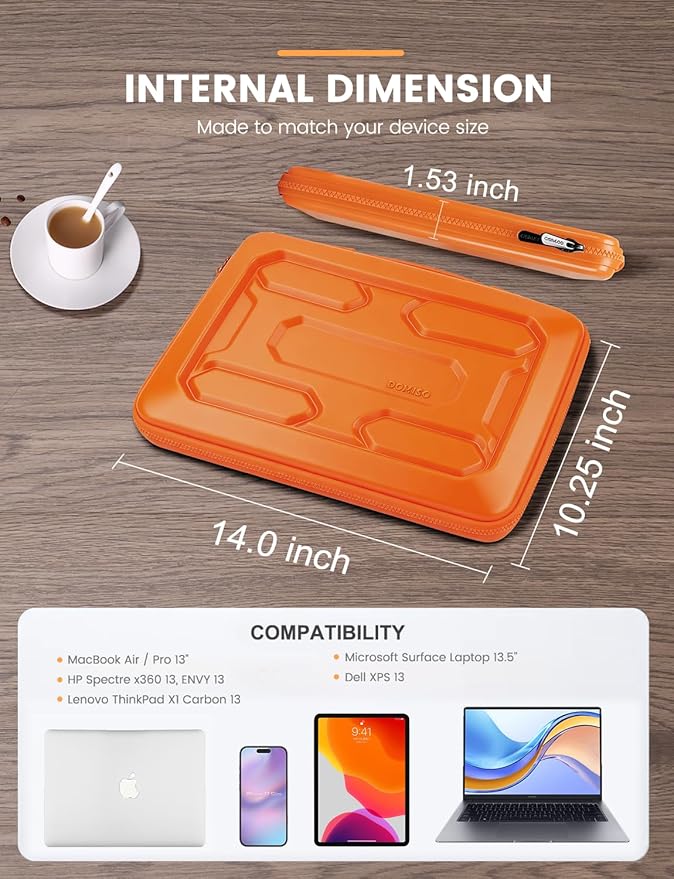 DOMISO 13.3 inch Laptop Sleeve with Handle Shockproof Computer Bag Waterproof EVA Protective Carrying Case for 13-13.3 inch Notebooks/13 MacBook Air/MacBook Pro Retina/Dell XPS 13/HP,Orange