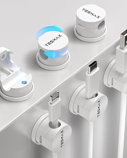 Magnetic Cable Clips 360° Rotation Cord Holder, 6Pack Cord Organizer 1s Lock Cable Smooth Adjustable Desk Organizers and Accessories, Adhesive Cord Clips for Nightstand,Phone,Wall,Car,Home Office
