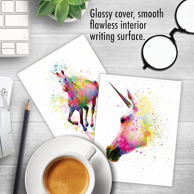 The Best Card Company Assorted Watercolor Animal Blank Greeting Card Box Set - Incl. 10 Unique Notecards Designs + Envelopes, Thank You, Invitations, More - Funky Rainbow Unicorns AM6748OCB-B1x10