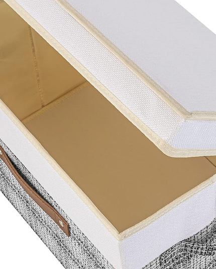 TYEERS Collapsible Storage Bins with Lids, Patchwork Design, Washable, Fabric Storage Boxes, 14.9x9.8x9.8 inches, 3 Pack, Gray