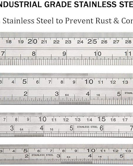 ZZTX Ruler Metal Straight Edge Stainless Steel Ruler 6 Inch 8 Inch 12 Inch 16 Inch Ruler Set Rulers Bulk Set of 4