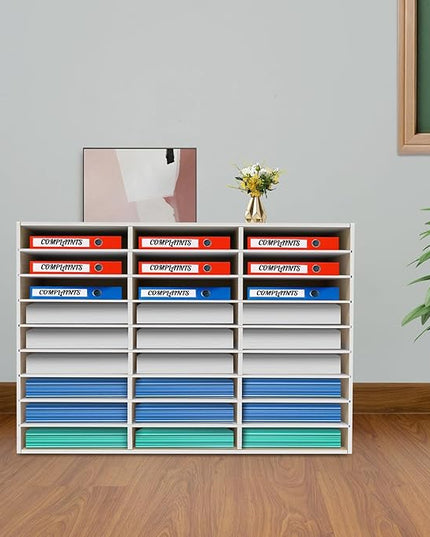 Literature Organizer 27 Slots Compartments Desktop File Sorter Mail Center Paper Storage Cabinet Home & Office Mailbox School Classroom Keepers (Grey)