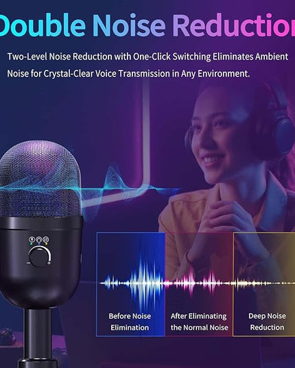 USB Microphone for PC - Computer Gaming Mic with RGB Lighting for PS 4&5,Dual Audio Mixing,Mute,Headphone Output,192KHz/24Bit Hi-Fi Condenser Microphone for Streaming,Singing,Podcast Recording