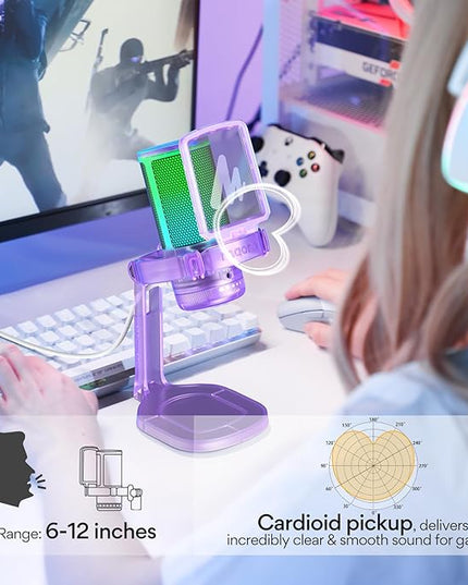 MAONO Gaming Microphone with Noise Cancellation, PC USB Condenser Mic for Computer, Mac, Laptop, PS5, Streaming, Podcast, Twitch, YouTube, Discord, GamerWave DGM20 Purple