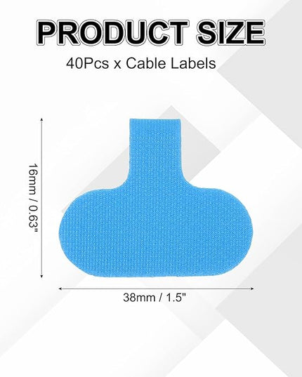 uxcell Cable Labels, 40Pcs Waterproof Cable Tag Writable Wire Labels Self-Adhesive Wire Tags Reusable Hook & Loop for Electronics Computer Cord Management Identification, Light Blue