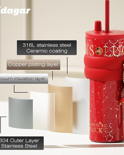 24 oz Tumbler with Lid and Straw, Insulated Coffee Mug Leak Proof, Portable Iced Travel Water Bottle, Reusable Thermal Coffee Cup, Gifts for Women, Scarlet Red