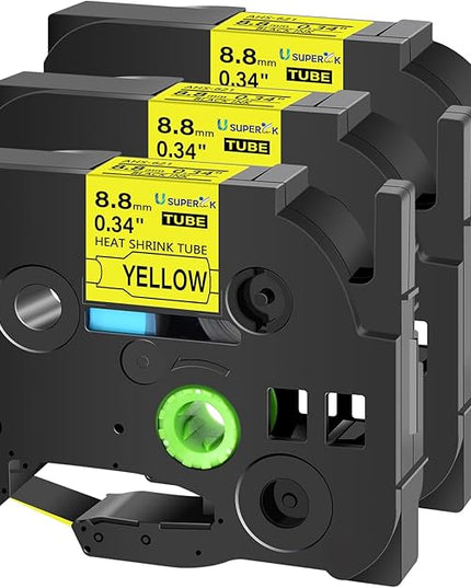 3 Pack Compatible for Brother Ptouch HSe-621 HSe621 HS-621 HS621 Black on Yellow 8.8mm 0.34'' Heat Shrink Tubing Label Tape for Wire Cable use in PT-E300 E500 E550W P750WVP