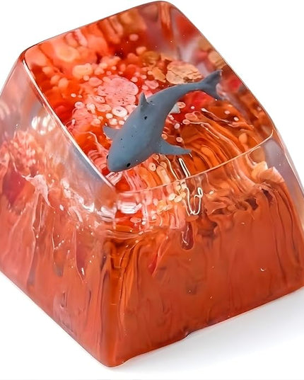 Shark Artisan Keycap Fiery Red Ocean R1 SA Profile Custom Sea Creatures Keycaps 1U ESC Handmade Gaming Resin Key Cap Cherry MX Switch Compatible Mechanical Keyboard Sea Lover Gift