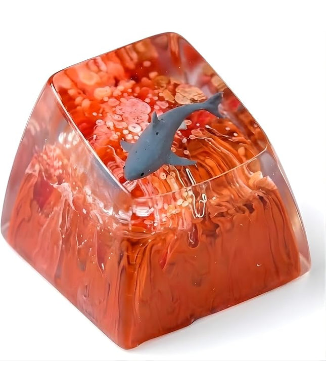 Shark Artisan Keycap Fiery Red Ocean R1 SA Profile Custom Sea Creatures Keycaps 1U ESC Handmade Gaming Resin Key Cap Cherry MX Switch Compatible Mechanical Keyboard Sea Lover Gift