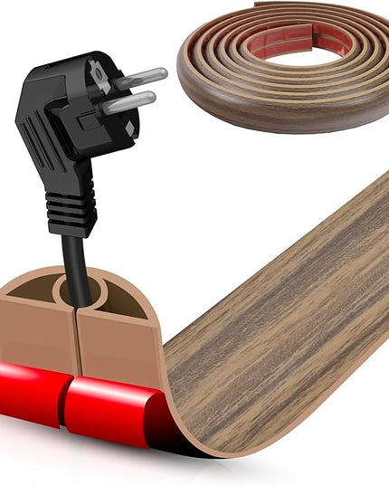Floor Cord Cover Self Adhesive Cord Hider,10FT Cable Management, Extension Strip Protector for Wires, Prevent Cable Trips for Offices, Gyms, Exhibitions Cavity:0.3"(W) x0.28(H) Woodsmokedbrown