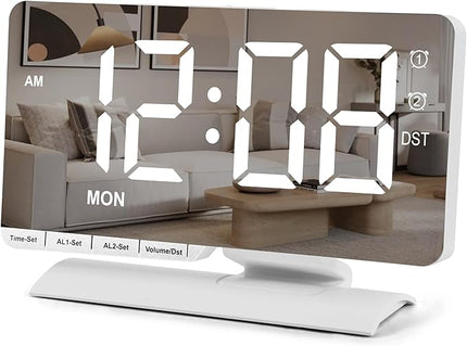 SZELAM Digital Clock,Alarm Clock Bedside,7.3'' Large LED Mirror with Date Display,Dual Alarm with 3 Mode,Brightnee Adjust,DST,Snooze Function,USB C Charging Port,5 Levels Volume for Desk Bedroom Teens