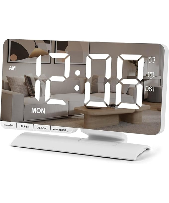 SZELAM Digital Clock,Alarm Clock Bedside,7.3'' Large LED Mirror with Date Display,Dual Alarm with 3 Mode,Brightnee Adjust,DST,Snooze Function,USB C Charging Port,5 Levels Volume for Desk Bedroom Teens