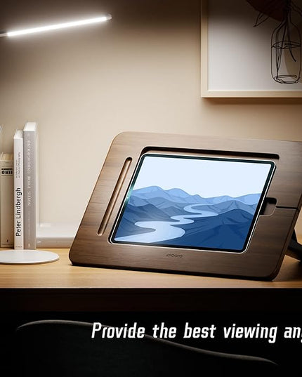 Bamboo Tablet Drawing Stand Tablet Holder - Portable & Adjustable 5 Angles,Laptop Stands Riser,Compatible with 12.9/13 inch iPad Pro-3rd-7th Gen(Walnut Varnish)