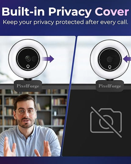 4K Webcam for PC with Microphone & Light & Privacy Cover, Web Camera for Desktop Computer/Laptop/Monitor/Mac, USB Streaming Camera for Zoom/Skype/Teams/Video Calling/Studying and Conference