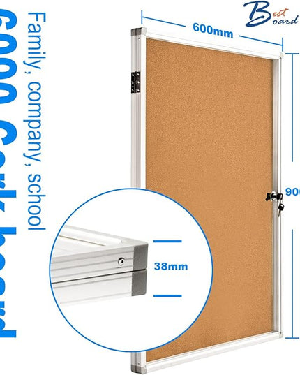 Pinboard Enclosed Bulletin Board 36 x 24 Inch Lockable Cork Noticeboard for School Office, Wall Display Case with Lock (Cork Board)