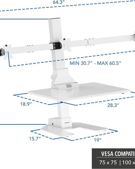 Mount-It! Triple Monitor Electric Standing Desk Converter - 3 Monitor Standing Desk is Height Adjustable, Sit-Stand Converting Desk for Home, Office Monitor Mounts Fits Screens up to 32" White