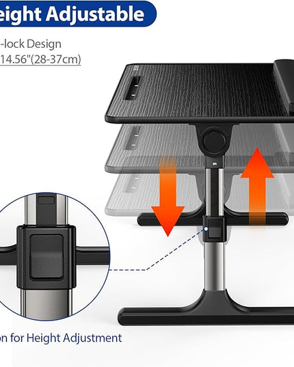 Besign LT07 Lap Desk [Extra Large], Adjustable Laptop Table, Portable Standing Bed Desk, Foldable Sofa Breakfast Tray, Notebook Computer Stand for Reading and Writing (Black)