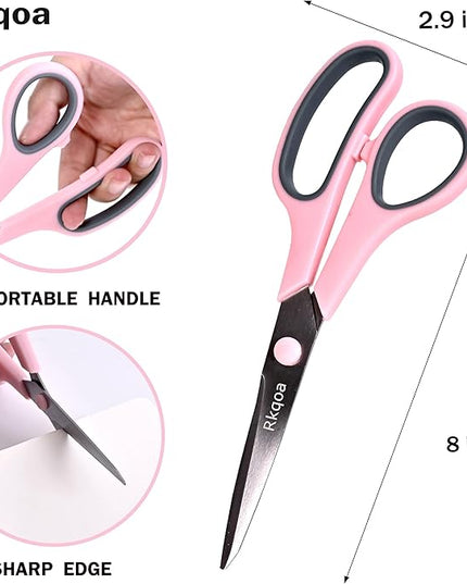 Black Scissors Bulk, Rkqoa 8" All Purpose Scissors Pack - Thick Sharp Shears for Office School Sewing Craft Supplies, Classroom Must have, Teacher/Class Scissor, Right/Left Handles