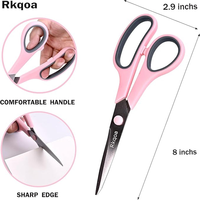 Black Scissors Bulk, Rkqoa 8" All Purpose Scissors Pack - Thick Sharp Shears for Office School Sewing Craft Supplies, Classroom Must have, Teacher/Class Scissor, Right/Left Handles