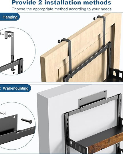 bukfen Over the Door Pantry Organizer, 8-Tier Adjustable Wooden Basket Kitchen Pantry Door Organization and Storage,2 in 1 Wall Mount or Hanging Heavy-Duty Metal Hanging Kitchen Spice Rack,1 Pack