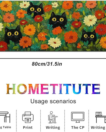 Mouse Pad Gaming Mousepad 31.5 x 11.8 Inch Large Keyboard Desktop Mat Diatomite XL Mouse Pad for Home and Office Desk Accessories with Colorful Floral Garden Cat Artwork