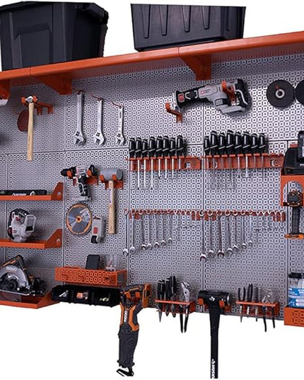 OmniWall Weekend Warrior XL Metal Pegboard Wall Organization System (Silver/Orange)