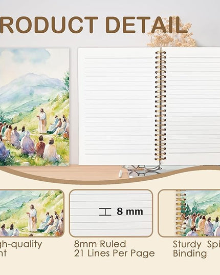 Christian Jesus Spiral Journal Notebook 5.5x8.3in, Sermon on the Mount Religious Prayer Journal for Woman, Jesus Notebooks for Note Taking, Christian Church Hardcover Notebook