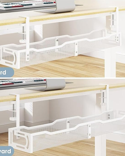 Cable Management, 25'' Cable Management Under Desk No Drill, Metal Cord Organizer with Clamp for Standing Desk, Cable Organizer for Home Office, White