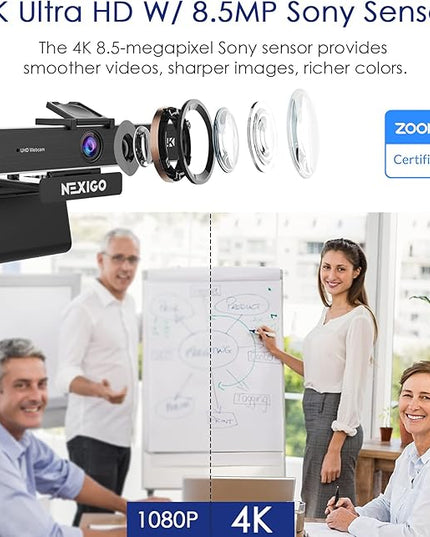 NexiGo Zoom Certified, N950P 4K Zoomable Webcam with Remote Control, Sony_Starvis Sensor, 5X Digital Zoom, Pro Web Camera with Dual Stereo Mics, for Zoom Skype Teams Twitch