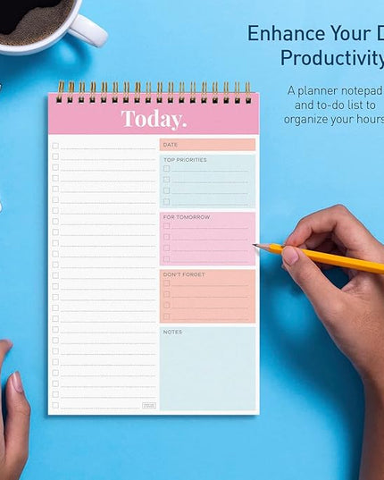 Sweetzer & Orange Daily & Weekly To Do List Notepad – Undated Work Planner & Organizer with Wish List Section, 52-Sheet Coiled Task Pad for Productivity – PINK To Do List Notebook for Work