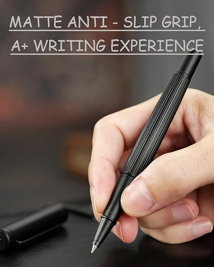 BEILUNER Lighthouse series Rollerball pen, matte black pen body, exquisite vertical lines, Schneider 850 refill, suitable for men, office, professionals, exquisite and chic designer pen