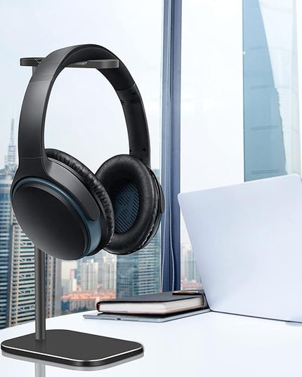 Headphone Stand Aluminum, Headset Holder with Solid Metal Base for Desk, Compatible with Most Headphones (Black)