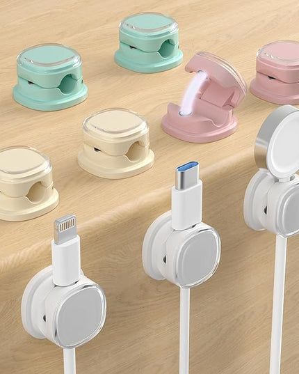 Magnetic Cable Clips, Adjustable Cord Holder Management, Adhesive Wire Keeper Organizer for Home Office Desk Phone PC Car Wall Desktop Nightstand Appliance (9-PCS White_Purple_Cyan_Apricot)