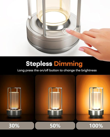 Portable Metal Table Lamp for Indoor/Outdoor ,Rechargeable Cordless LED Lamp, 3-Colour Infinitely Dimming Battery Powered Small Desk Lamp, Restaurant/Bedroom/Bar/Coffee/Camping Light (Sliver Set of 2)