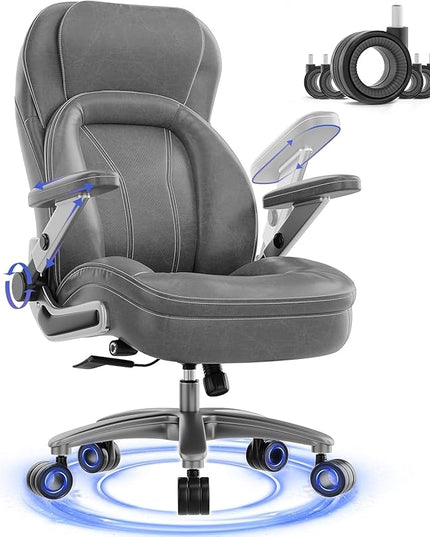 Big and Tall Office Chair, 600lbs Heavy Duty Desk Chair with 5D Arms, Adjustable Lumbar Support & Height, Tilt Function, PU Leather High Back Ergonomic Executive Computer Chair with 3'' Silent Casters