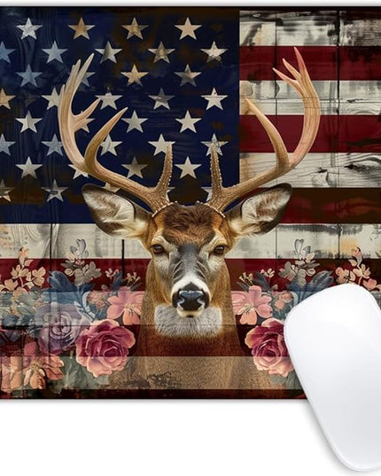 Square Mouse Pad Majestic Deer Wreath and National Flag-8,Gaming Mouse Pads for Desk,Soft Computer Waterproof Non-Slip Mouse Mat