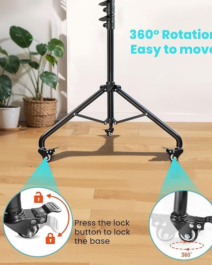 18" Foldable Ring Light with Stand for iPhone ipad Camera, 75" Tripod with Wheels 38W 6500K LED Display/Remote/2 USB Ports Large Big Ringlight Rolling for YouTube Facebook TikTok Live Video Recording