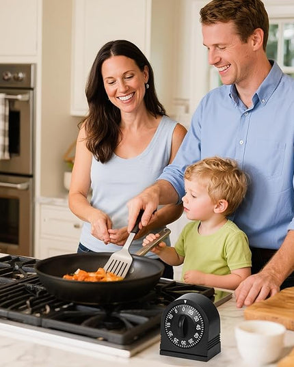 Kitchen Timers for Cooking, 60 Minute Wind Up - Chef Cooking Timer with Loud Alarm,100% Mechanical Desk Timer -No Batteries Required - Manual Countdown timers for Home, Study and Cooking (Black)