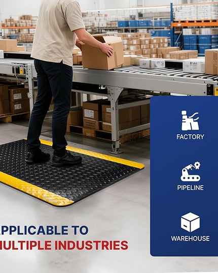 NORTHSKY Olympia Anti Fatigue Mat Industrial, Standing Mat, Yellow Border Safety, 12 x 3 ft, 15/16" Thick, Advanced High-Density Memory Foam, for Workshop Workstations, Laboratory Benches